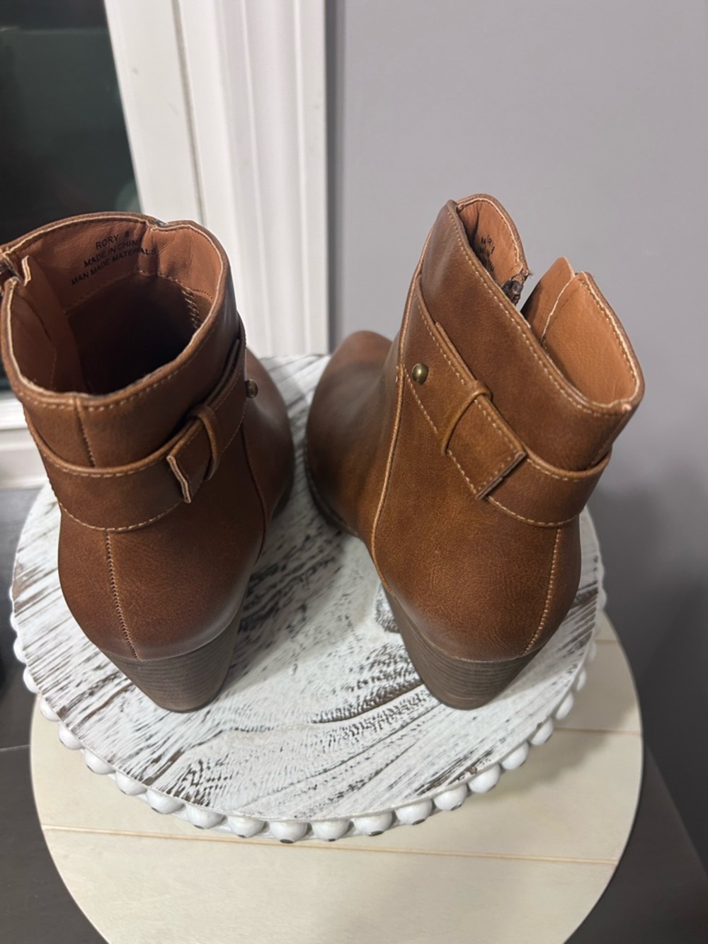 Classic Tan Faux Leather Ankle Booties with Side Zip - Picture 2 of 6